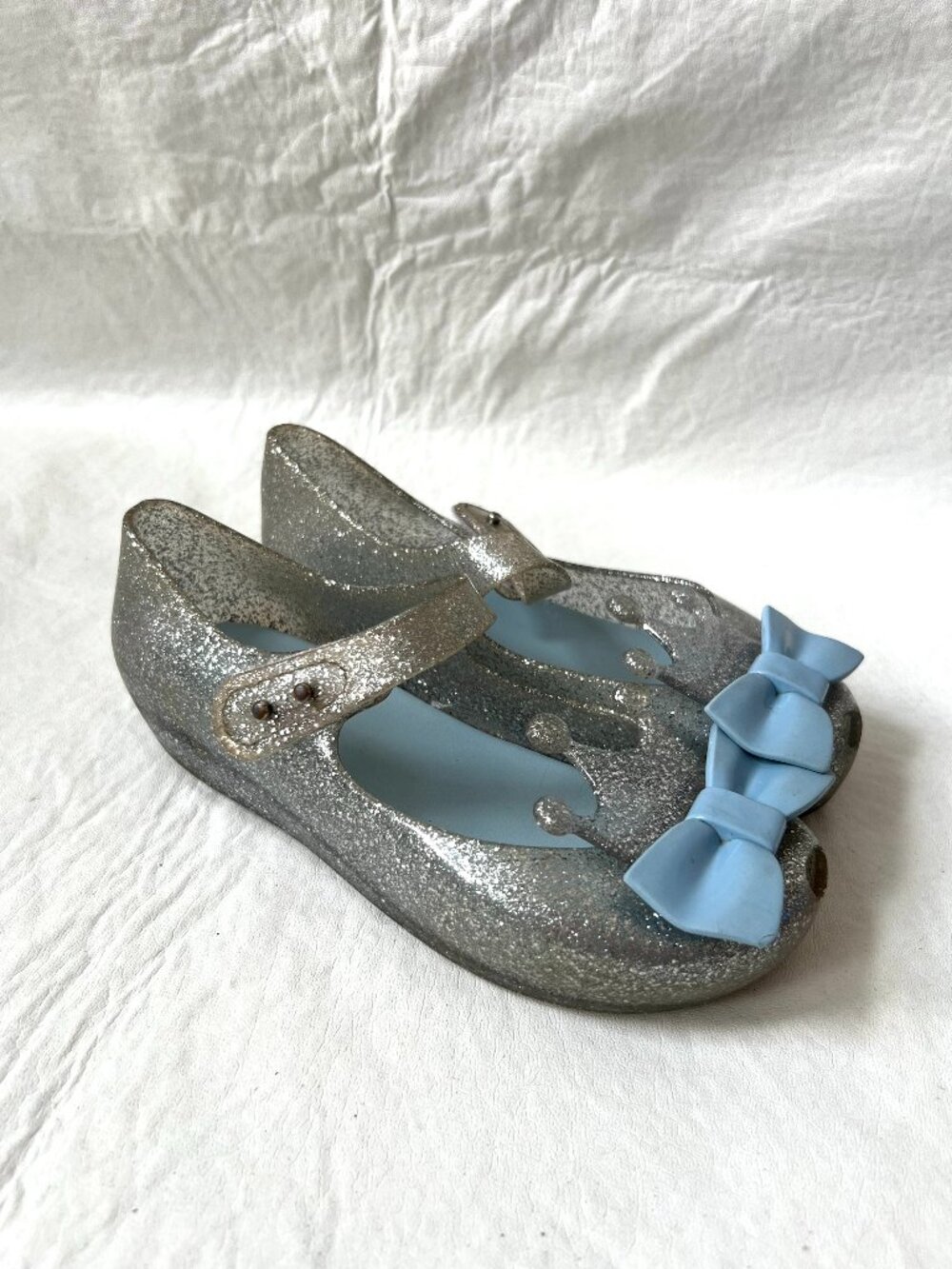 Mini Melissa shoes mary jane girls size 12 silver glitter ultragirl princess bow